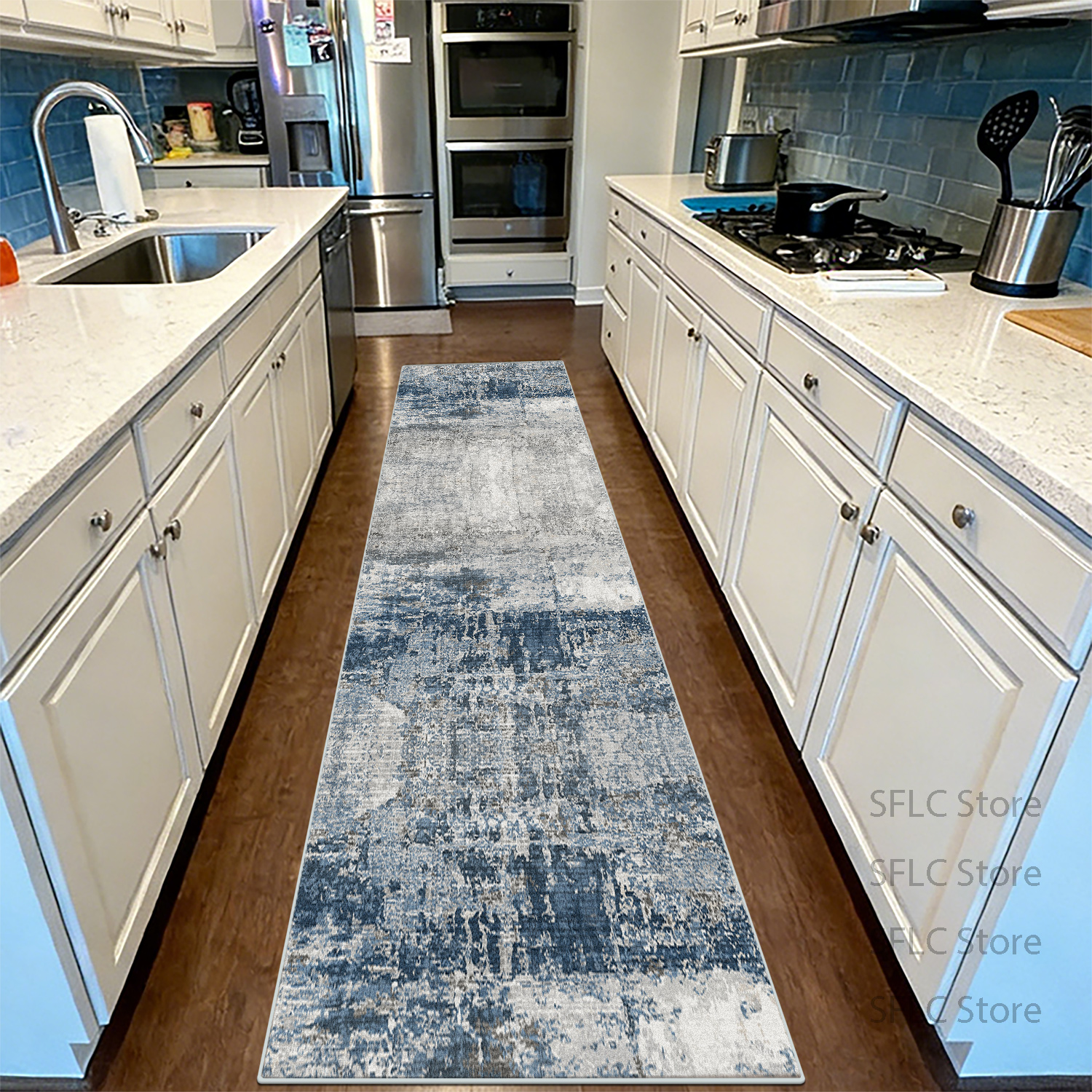 Home Kitchen Bathroom Cleaning - Modern Blue Grey Abstract Easy Clean