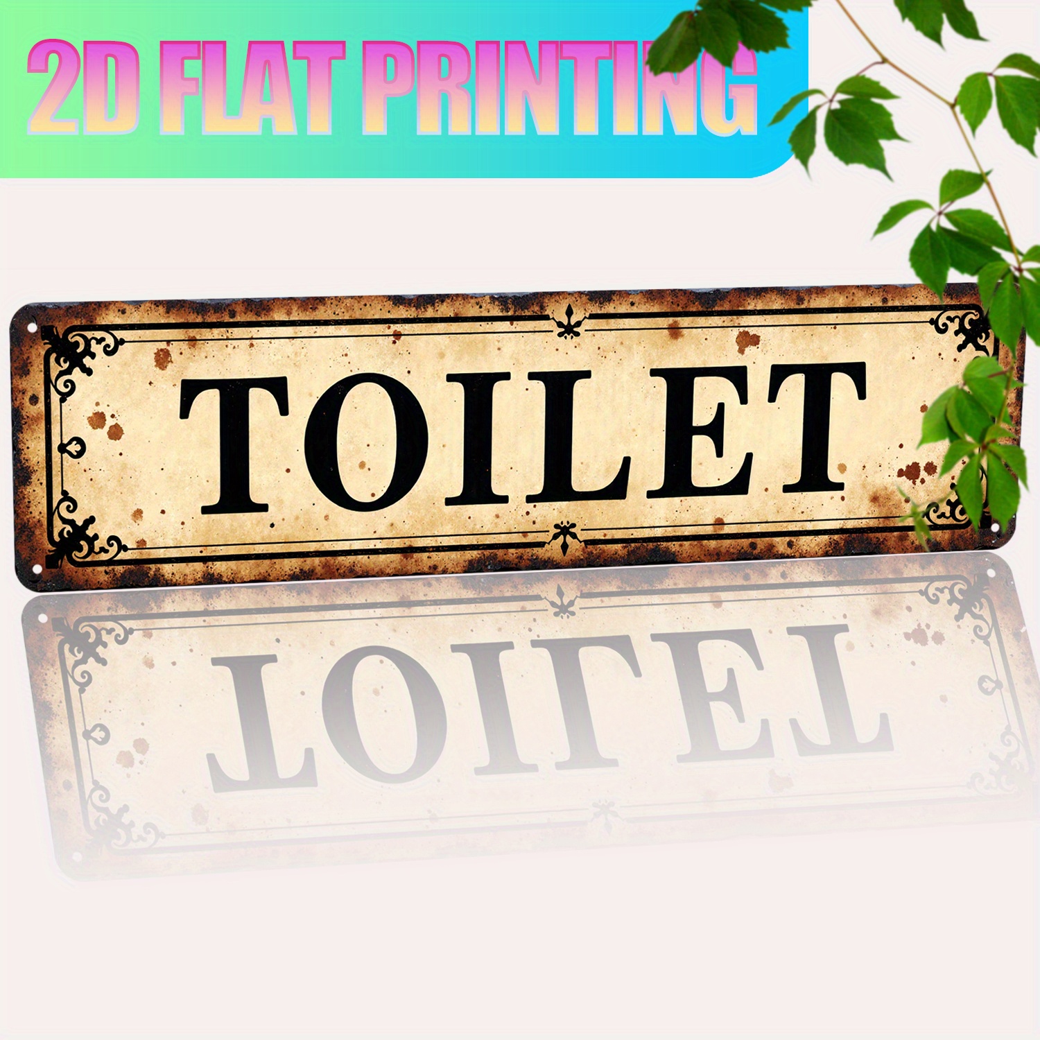 Home Bathroom Wall Decor - 2D Flat, Vintage Aluminum Wall Art