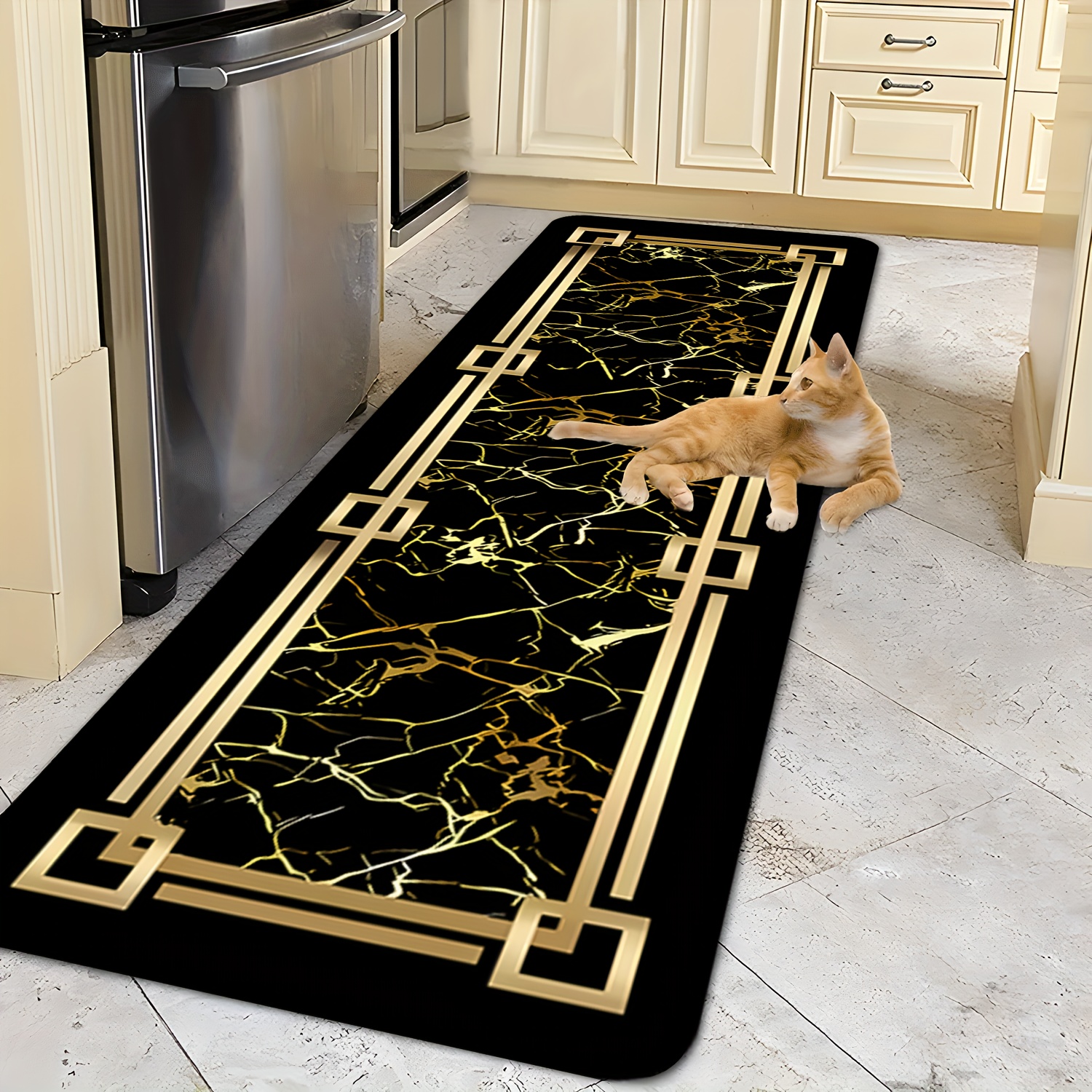 Home Made Bathroom Vanity - Black Gold Marble Geometric Border Print