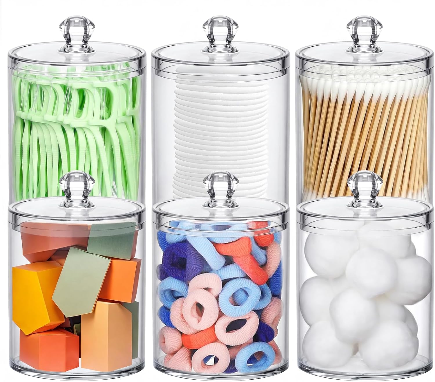 Home Bathroom Set - Acrylic Qtip Holder 6 Pack with