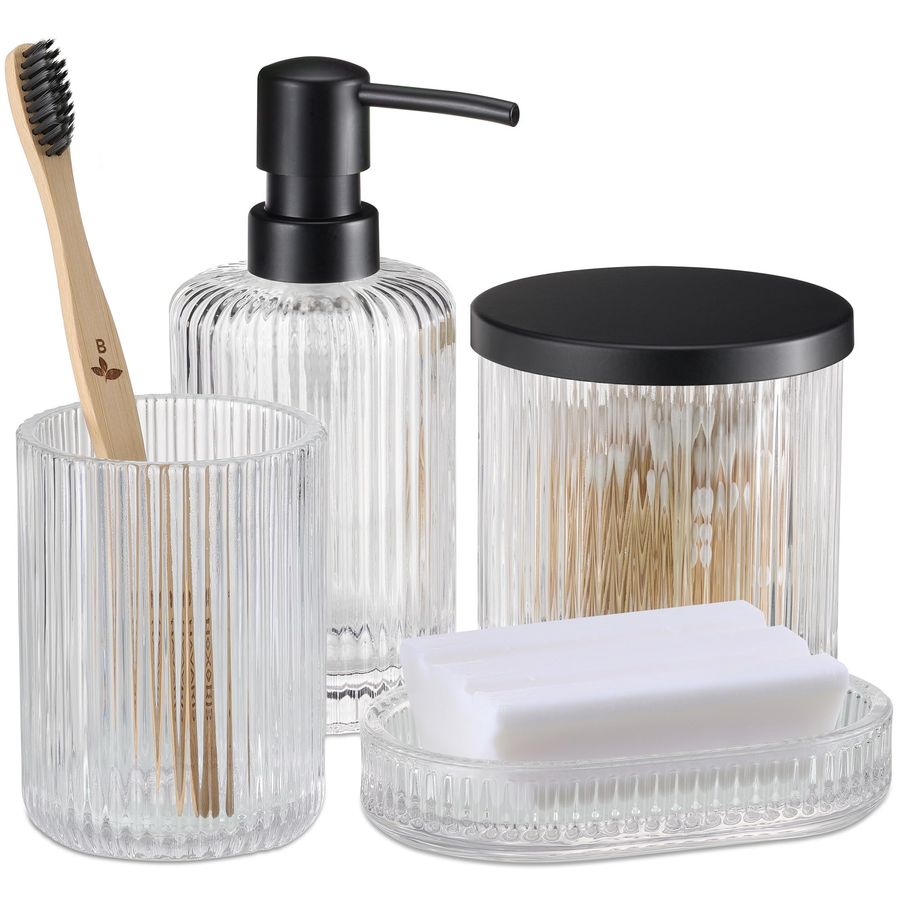 Glass Soap Dish - Glass Bathroom Accessories Set 4 Pieces