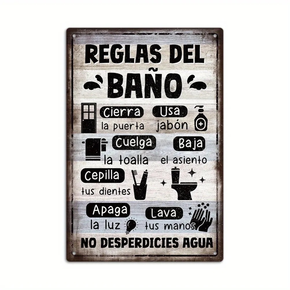 Home Bathroom Wall Decor - 1pc Spanish Vintage Bathroom Rules Metal