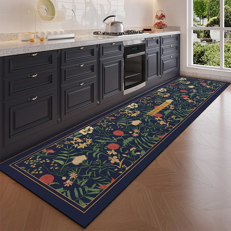 Home Kitchen Bathroom Cleaning - VIKAMA Vintage Floral Long Rug Anti-Slip