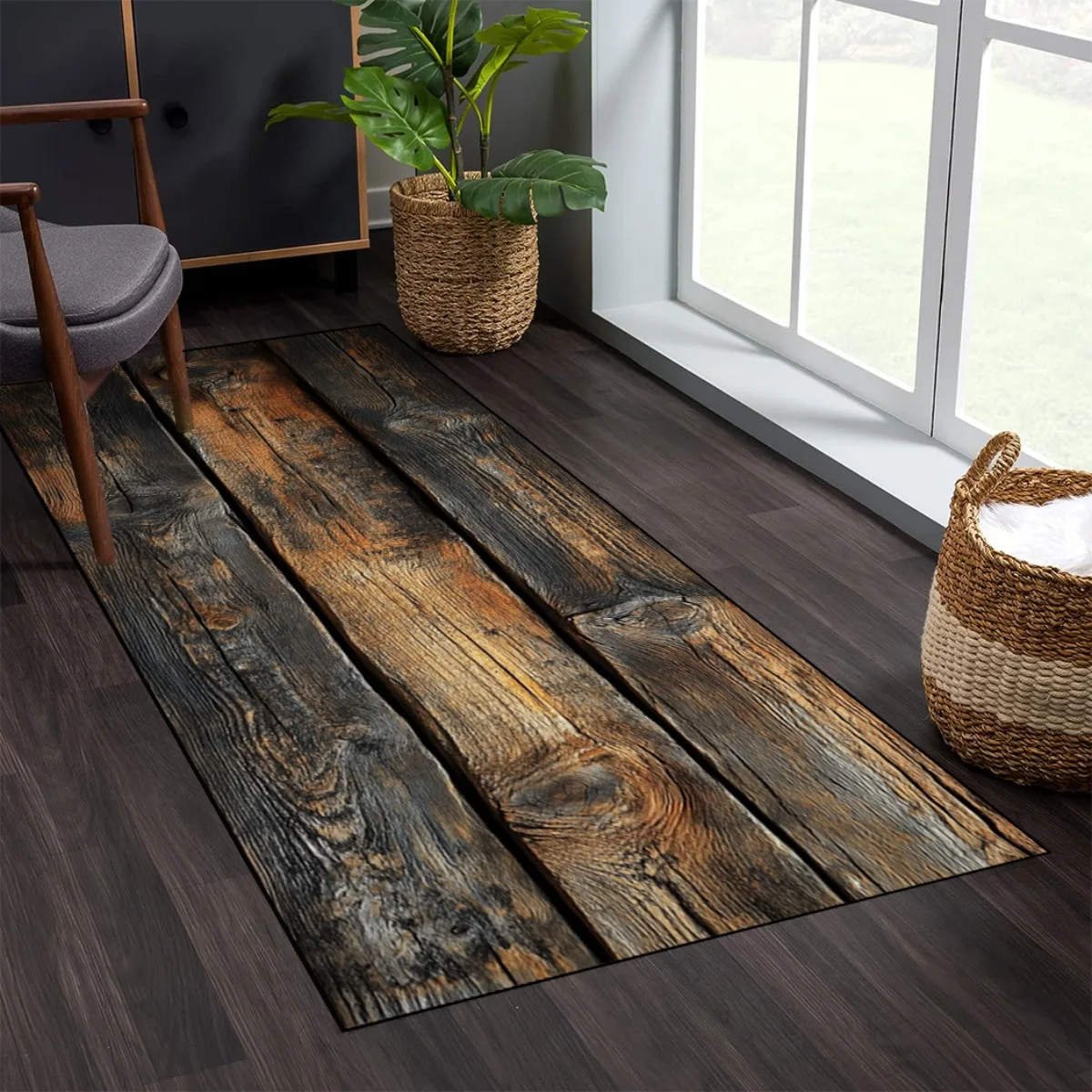 Home Kitchen Bathroom Cleaning - VIKAMA Vintage Wood-Grain Carpet - Durable