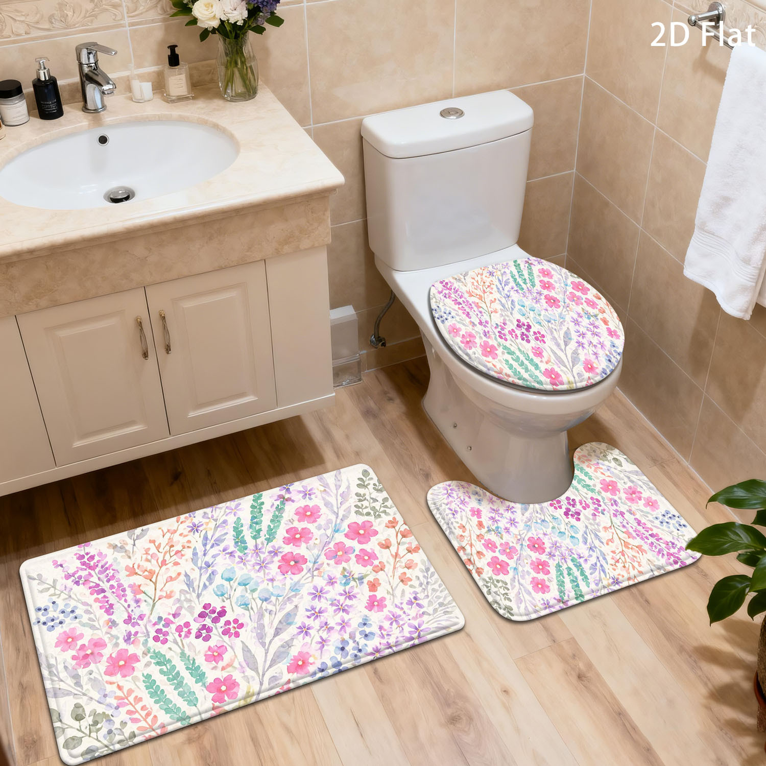 Home Made Bathroom Vanity - Adorable Floral Bath Mat Set for