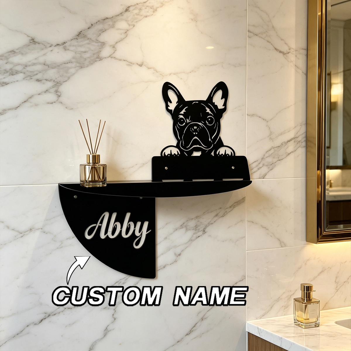 Home Kitchen & Bathroom - Personalized French Bulldog Metal Decor Shelf