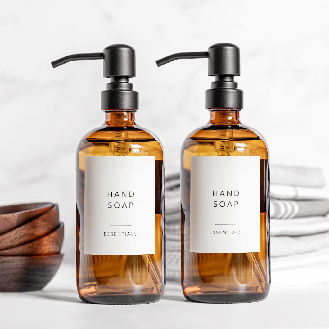Glass Soap Dish - Amber Glass Soap Dispenser with Black