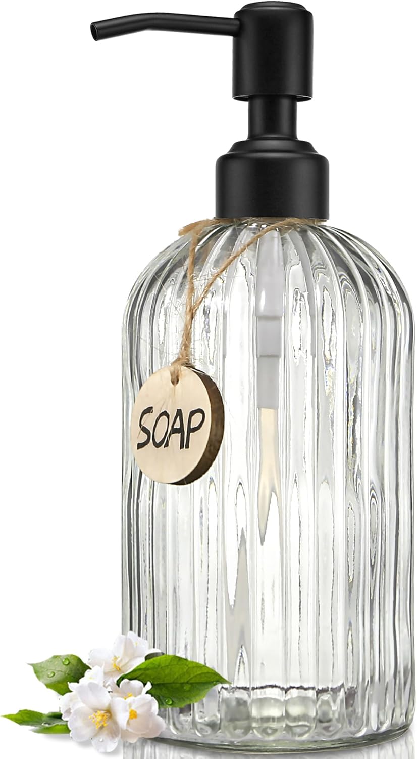 Glass Soap Dish - 18oz Glass Soap Dispenser with Black