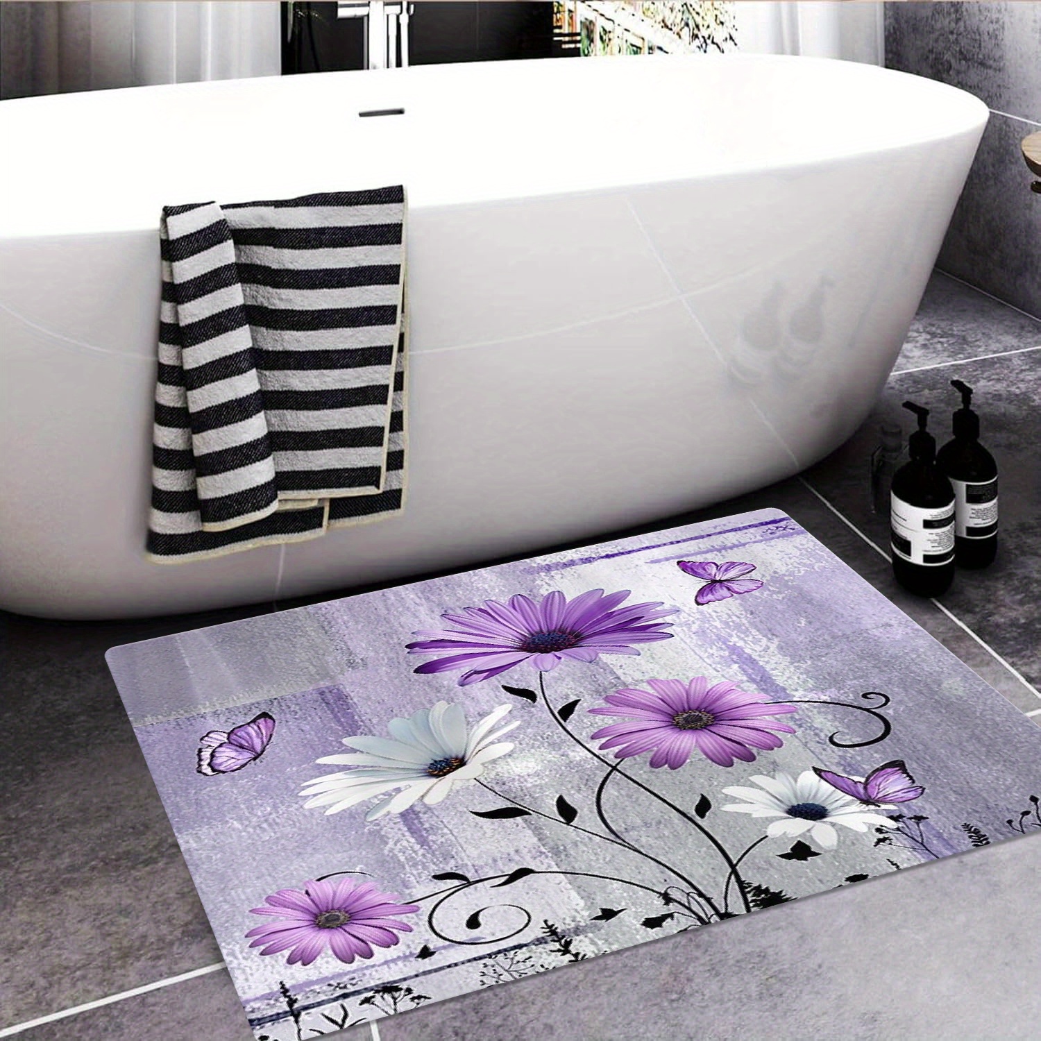 Luxury Floral Print Bath Mat a - Home Made Bathroom Vanity ulasan dan harga