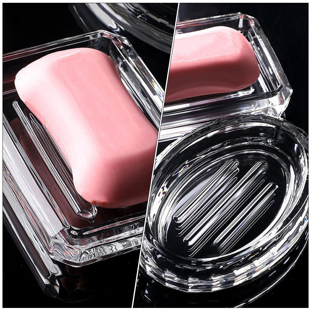 2Pcs Soap Box Transparent Glas - Home Bathroom Supplies ulasan dan harga