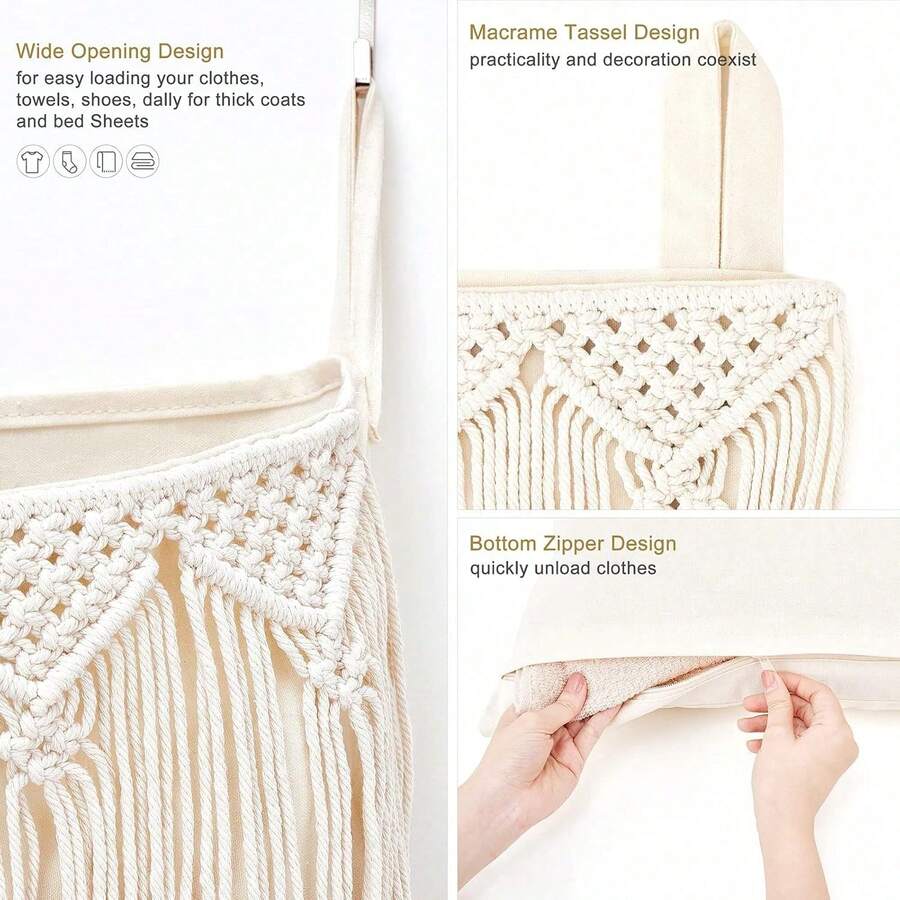 Macrame Hanging Laundry Hamper - Home Bathroom Door ulasan dan harga