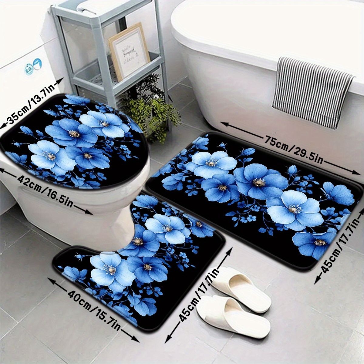 Blue Floral Bathroom Mat Set A - Home Made Bathroom Vanity ulasan dan harga