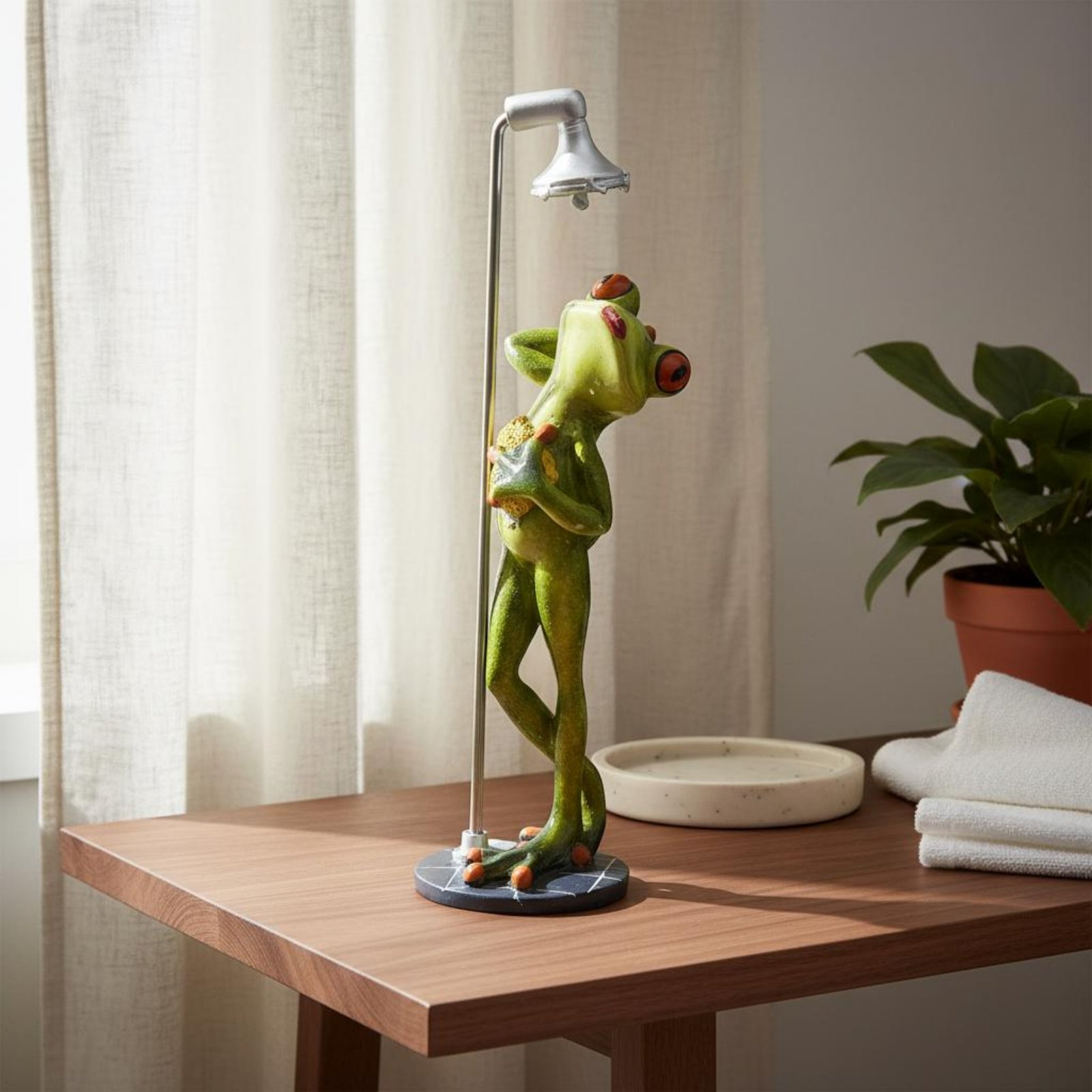 Showering Frog Figurine Novelt - Home Bathroom ulasan dan harga