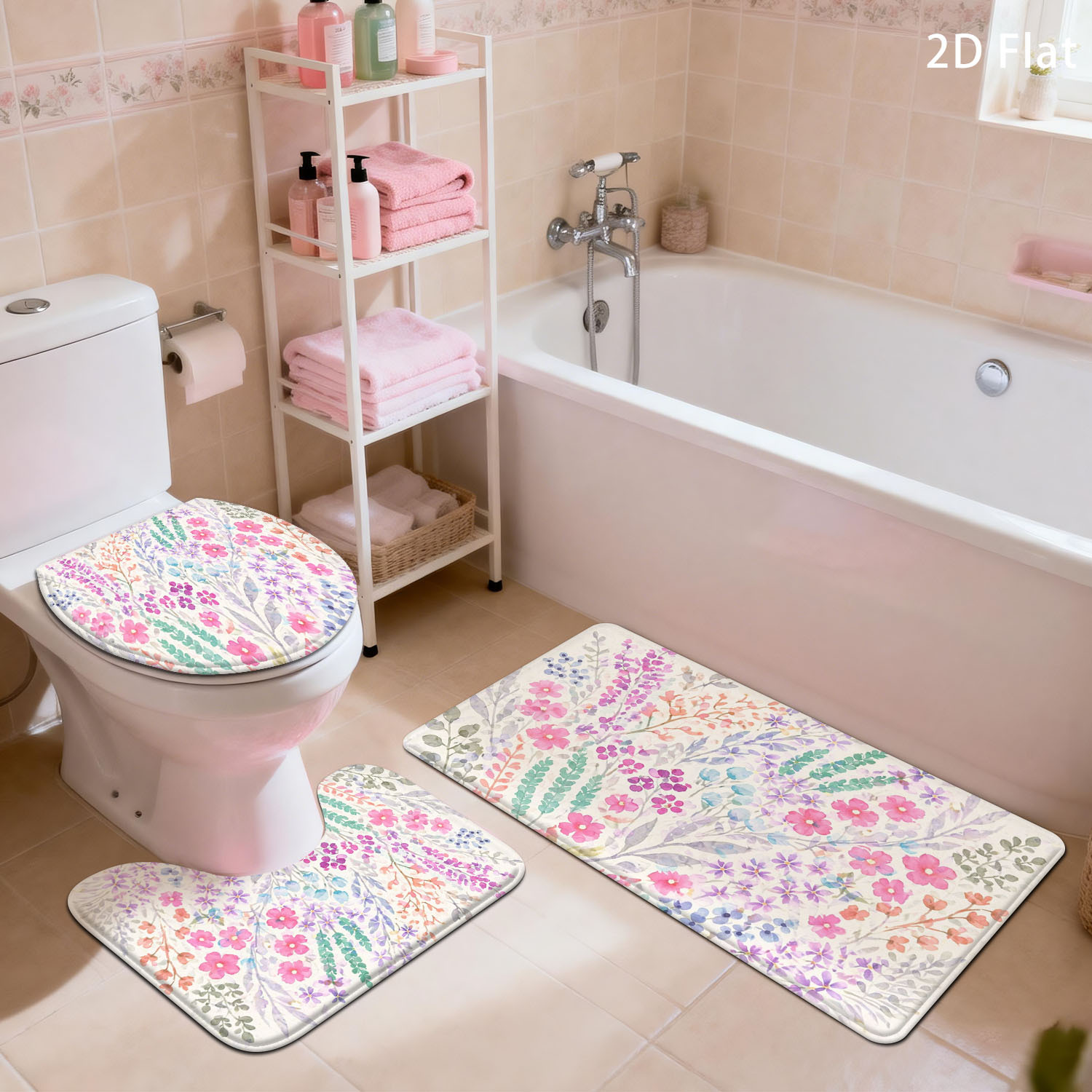 Adorable Floral Bath Mat Set f - Home Made Bathroom Vanity ulasan dan harga