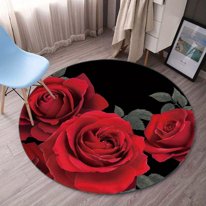 Red rose rug flannel round mat - Home Made Bathroom Vanity ulasan dan harga