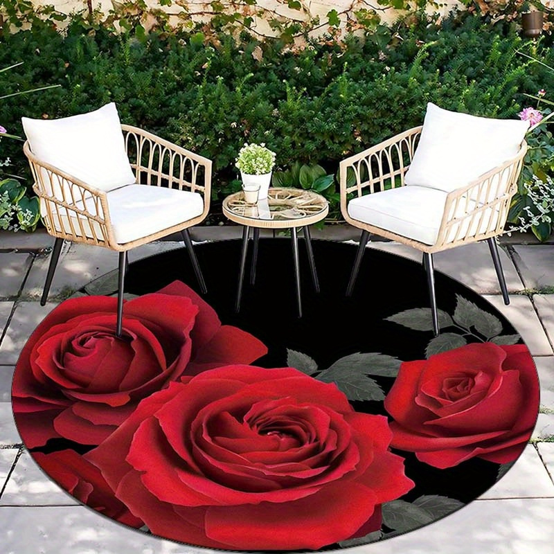 Red rose rug flannel round mat - Home Made Bathroom Vanity ulasan dan harga