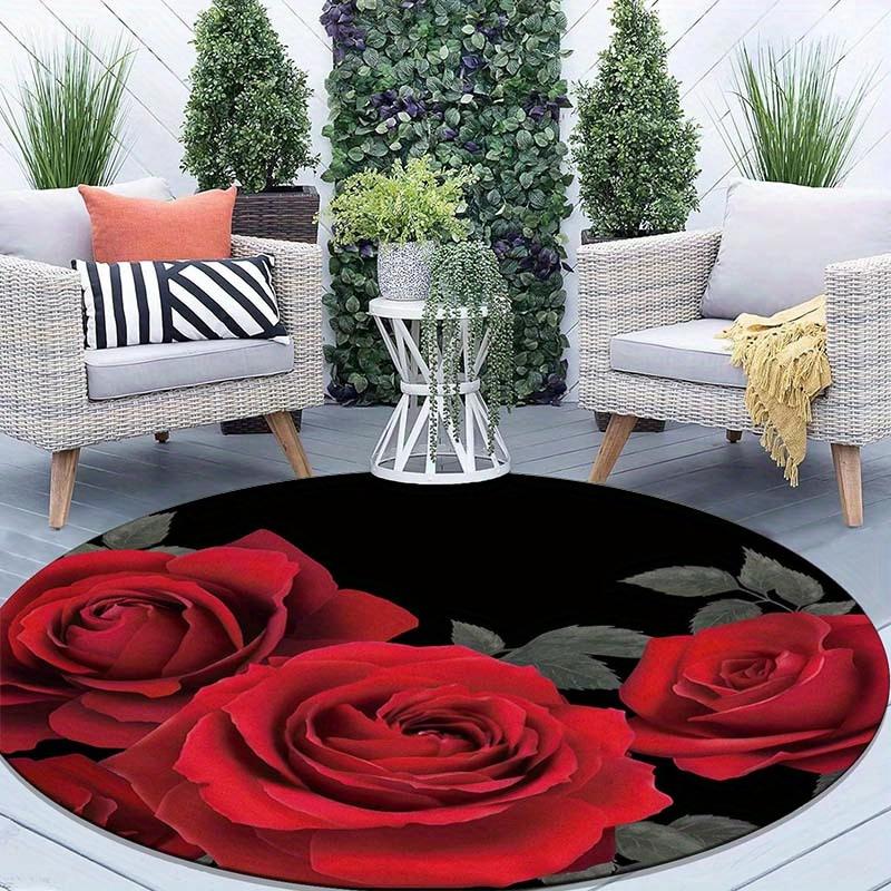 Red rose rug flannel round mat - Home Made Bathroom Vanity ulasan dan harga