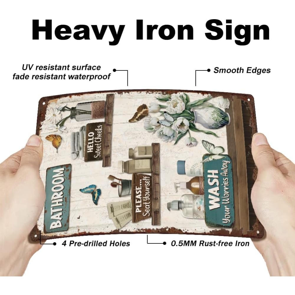 Bathroom Floral Tin Signs Vint - Home Bathroom Wall Decor ulasan dan harga