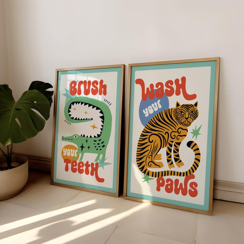 2pcs/set Tiger Wash Your Paws  - Home Bathroom Set ulasan dan harga